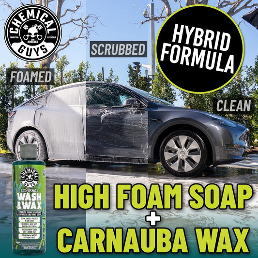 Chemical Guys Sudpreme Wash & Wax 128 oz High Suds Foaming Car Wash Soap with Carnauba Wax Shine, Deep Gloss Finish & Surface Protection Safe for Paint, Chrome & Plastic