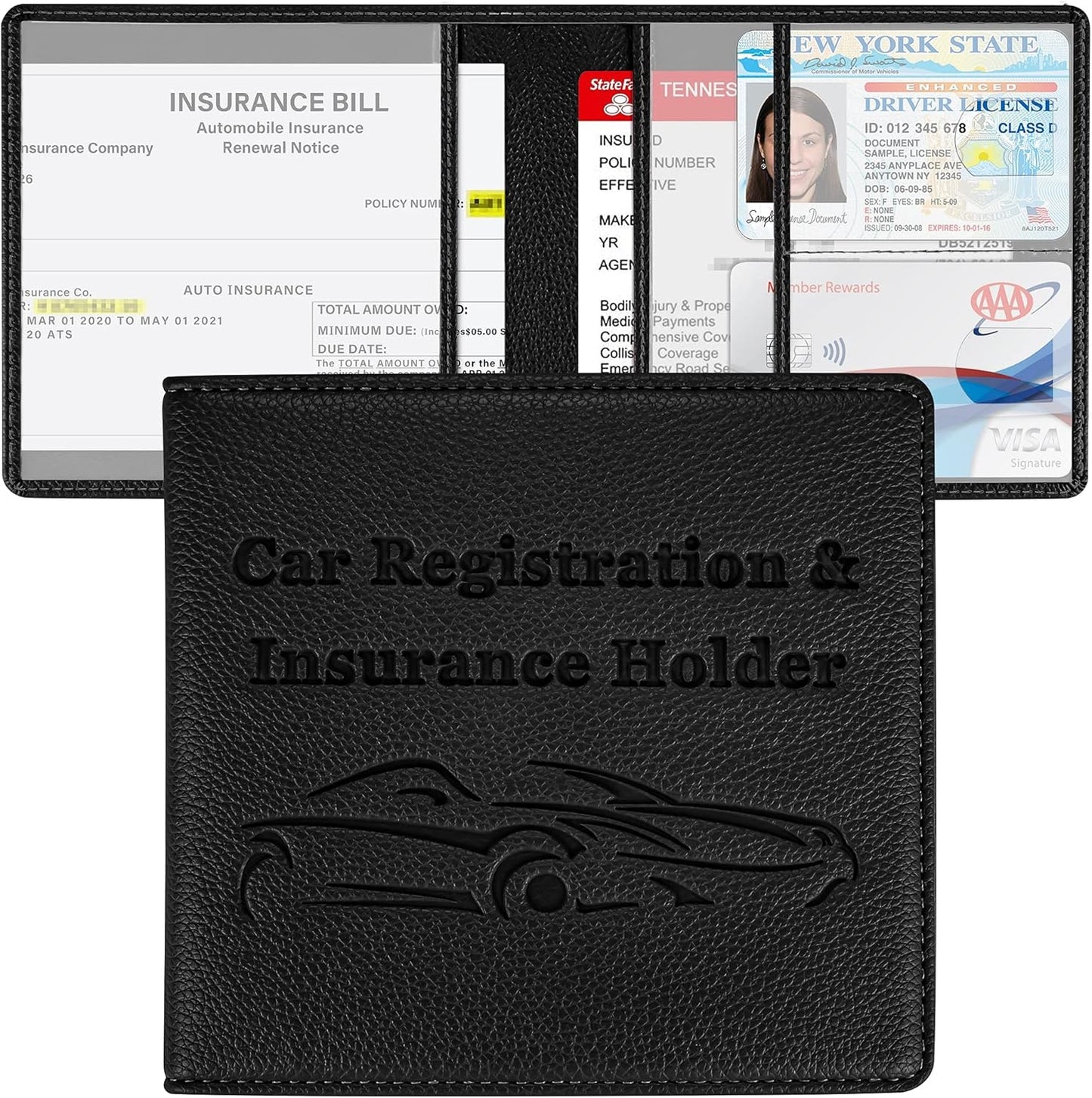 Car Registration and Insurance Holder, Premium PU Leather Vehicle Glove Box Car Organizer Men Women Wallet Accessories Case for ID, Driver's License - Blue