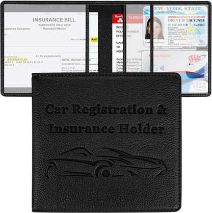 Car Registration and Insurance Holder, Premium PU Leather Vehicle Glove Box Car Organizer Men Women Wallet Accessories Case for ID, Driver's License - Blue