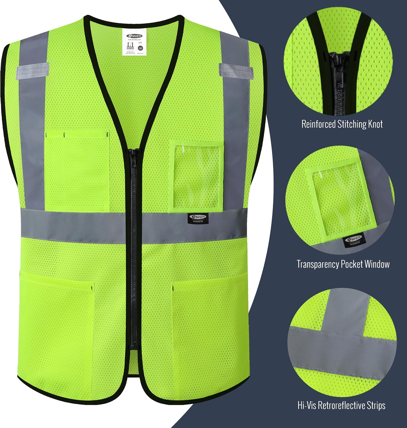 JKSafety Safety Vest for men women Hi Vis Vest with Pockets and Zipper High Visibility Meet ANSI Standard（BX310