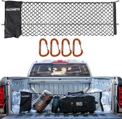 TacoNets Envelope Cargo Net for GMC Sierra & Chevy Silverado - Fits 2013-Current - Upgraded 5mm Bungee - Integrated Storage Bag - Heavy Duty Carabiners - Designed in USA