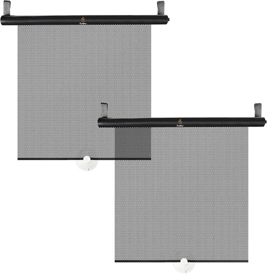 EcoNour Car Side Window Sun Shade (2 Pack) | Retractable Roller Sunshade for Kids | Baby Car Window Shades for UV and Sun Glare Protection | Baby Travel Accessories (15"x17")