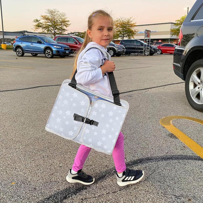 MENZOKE Kids Travel Tray for Toddler Car Seat, Road Trip Activities for Kids with iPad Holder Stand & Dry Erase Board, Road Trip Essentials Accessories Lap Tray as Travel Gifts for Kid, Pink