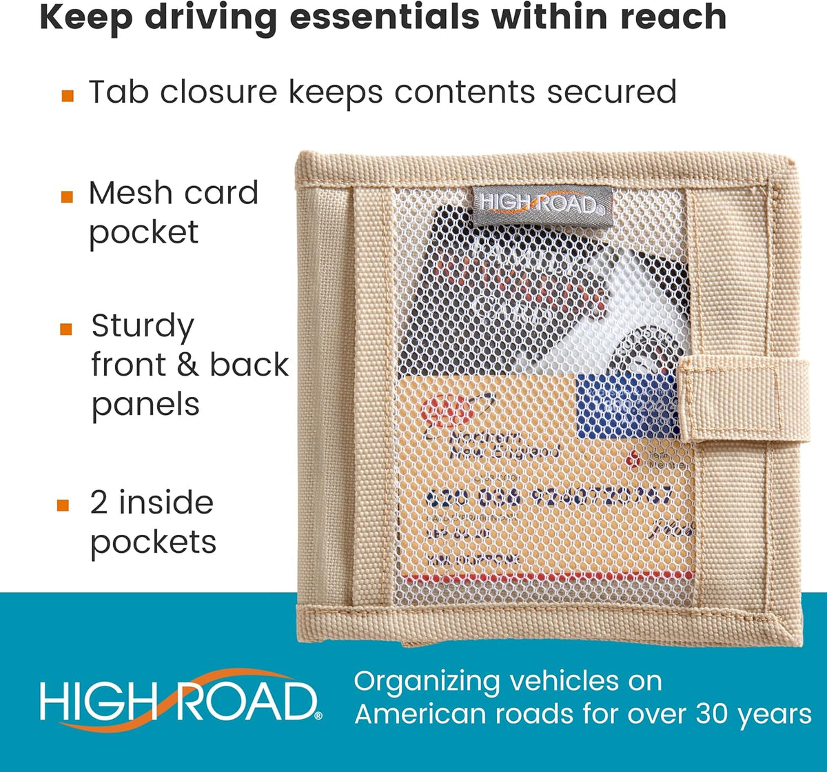 High Road Car Registration and Insurance Card Holder for Sun Visor, Glove Box or Console with 2 Clear Hidden Car Document Pockets