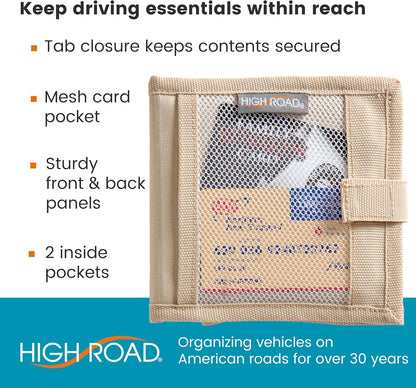 High Road Car Registration and Insurance Card Holder for Sun Visor, Glove Box or Console with 2 Clear Hidden Car Document Pockets