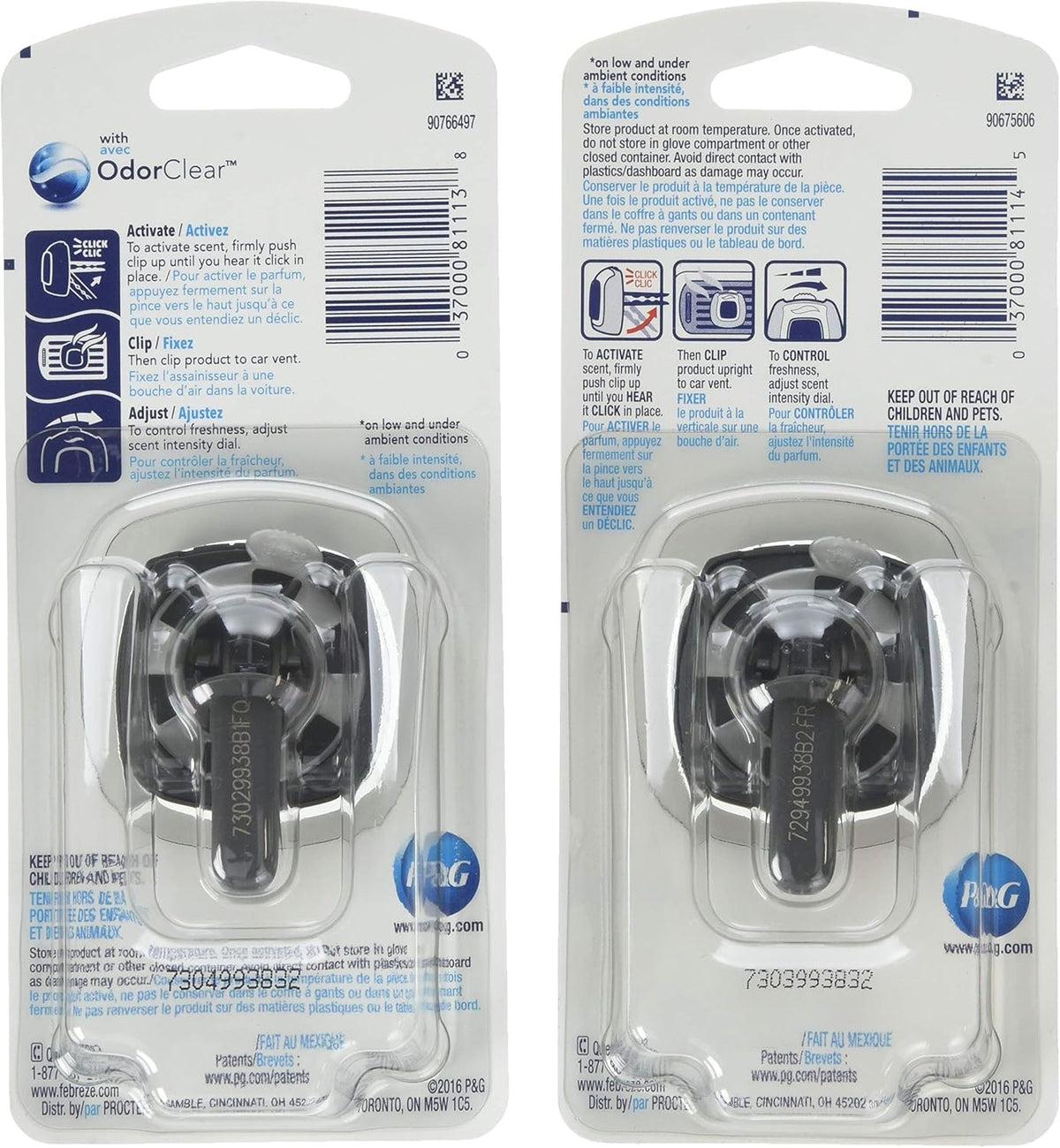 Febreze Car Air Freshener Vent Clip Platinum Ice Scent, .07 oz. Car Vent Clip, Pack of 4