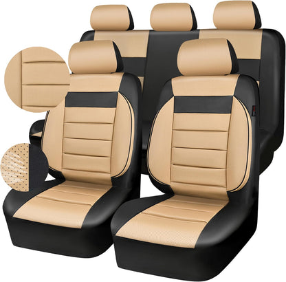 CAR PASS Faux Leather Car Seat Covers Front Seats Only, 3D Foam Support Car Seat Covers, Universal fit for Trucks Vans SUVs Sedans Automotive Comfortable, Airbag Compatible 2 Pieces Front Solid Black