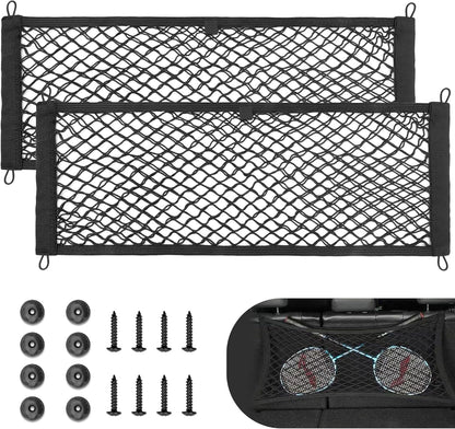 RED WOLF 2 Pcs Universal Cargo Net Pocket Elastic Mesh Netting Car Mesh Pouch for Trunk RV Boats Home Cargo Storage Mesh with Screws and Hooks (25.6'' x 9.8'')