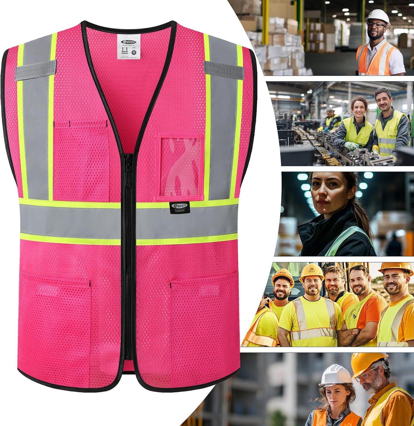 JKSafety Safety Vest for men women Hi Vis Vest with Pockets and Zipper High Visibility Meet ANSI Standard（BX310