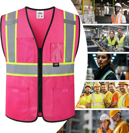 JKSafety Safety Vest for men women Hi Vis Vest with Pockets and Zipper High Visibility Meet ANSI Standard（BX310