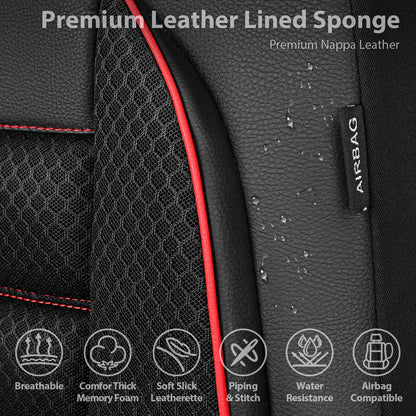 CAR PASS Leather Seat Covers Full Set Universal Water Resistant 3D Foam Back Support, Luxury Comfort Automotive 5 Seat Covers All Season Fit for SUV,Sedan,Van, Airbag Compatible Elegance(Pure Black)