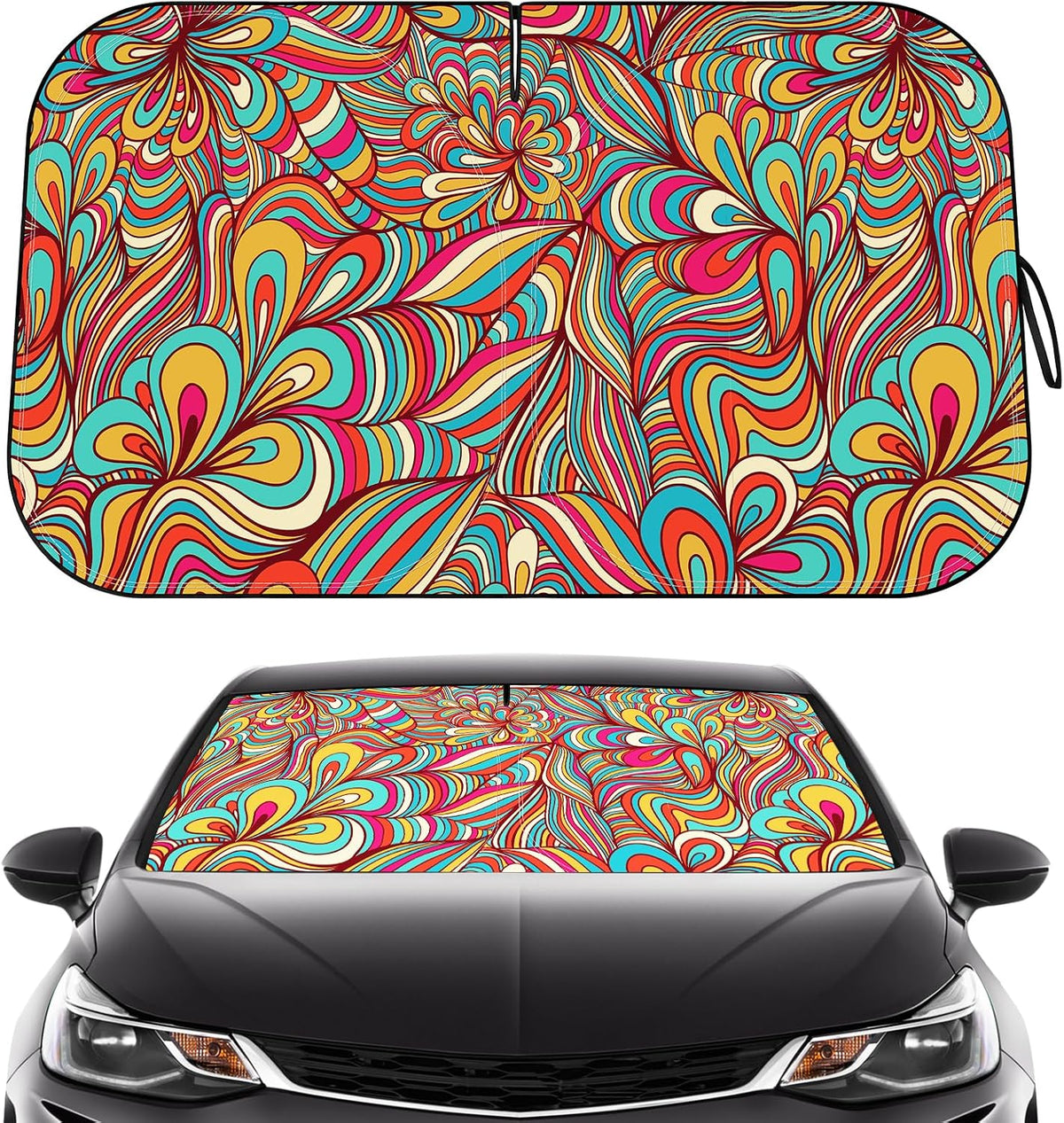 Car Windshield Sun Shade - Reflector Sunshade Offers Ultimate Protection for Car Interior, Cool Reflective Sun Blocker Fits Small Sedans, Mini SUVs