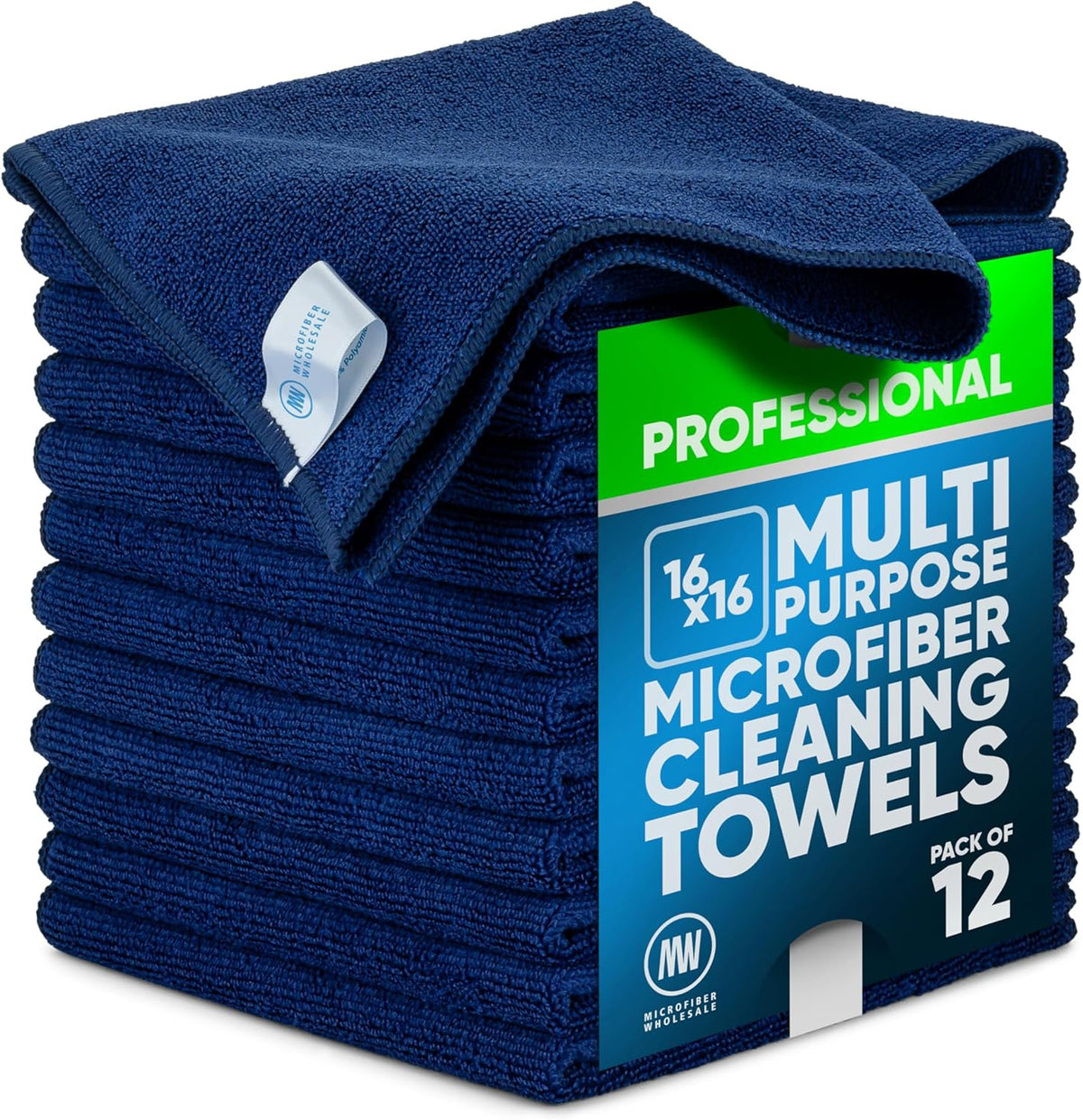 Microfiber Wholesale MW Pro 16x16 Auto Detailing Towels - Plush Car Drying Cloths for Wax Removal, Interiors & Body Shops - Scratch Free (Black, 12-Pack)