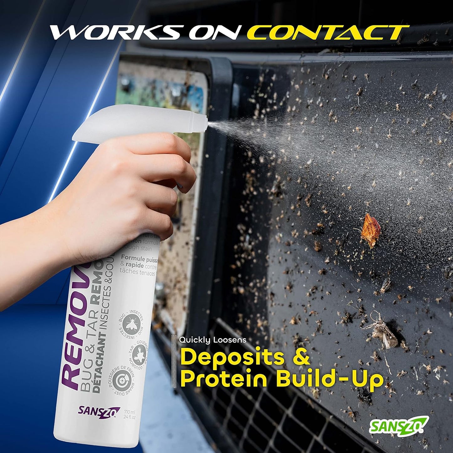 SansZo Bug and Tar Remover - Powerful and Fast-Acting All Purpose Exterior Cleaner & Degreaser - Streak Free Car Detailing Without Scratching, 24 OZ, 2 Pack