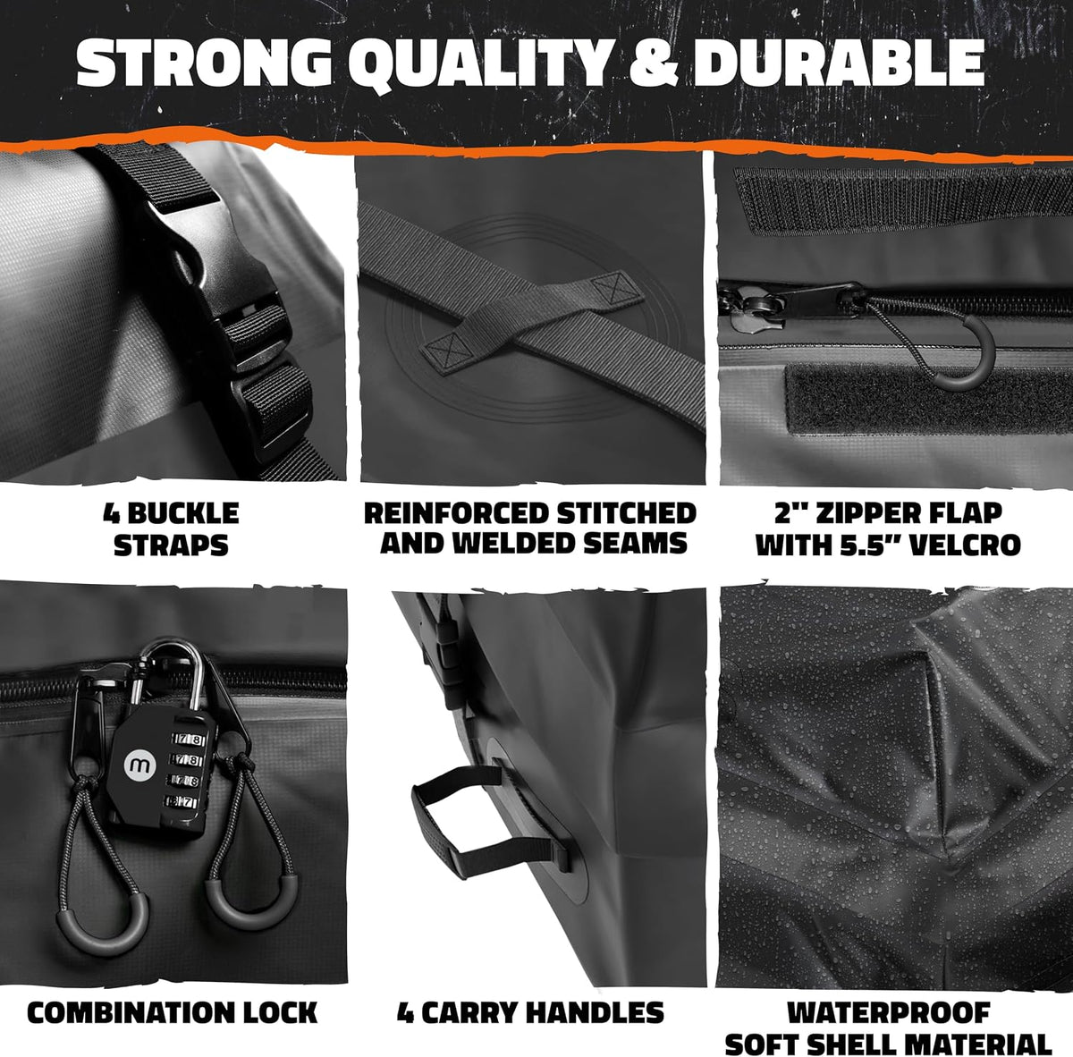 Mockins 16 Cu Ft Weatherproof No Rack Rooftop Cargo Carrier Bag 45"x34"x18" | Rooftop Cargo Bag for Top of Car | Car Topper Luggage Carrier Waterproof Set w/ Accessories | Vehicle Soft-Shell Carriers