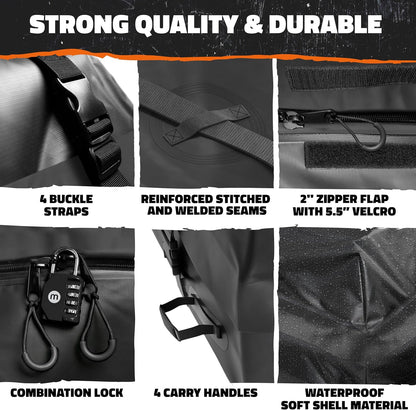 Mockins 16 Cu Ft Weatherproof No Rack Rooftop Cargo Carrier Bag 45"x34"x18" | Rooftop Cargo Bag for Top of Car | Car Topper Luggage Carrier Waterproof Set w/ Accessories | Vehicle Soft-Shell Carriers