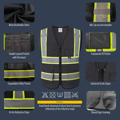 JKSafety Safety Vest for men women Hi Vis Reflective Vest with Pockets and Zipper High Visibility Meet ANSI Standard（BX320