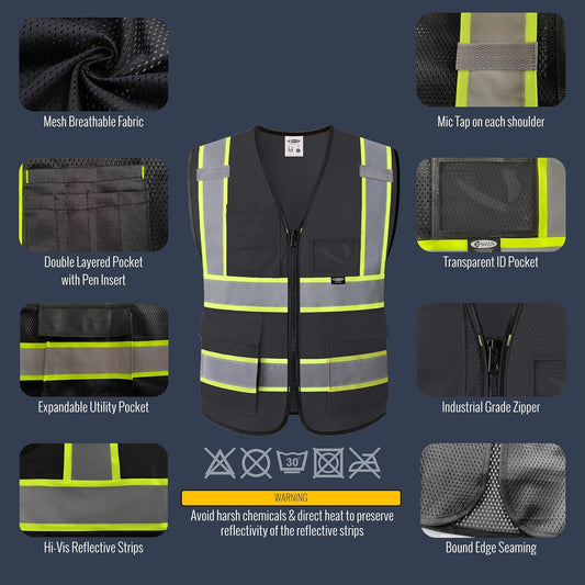 JKSafety Safety Vest for men women Hi Vis Reflective Vest with Pockets and Zipper High Visibility Meet ANSI Standard（BX320