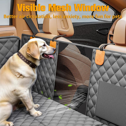 PETICON Back Seat Extender for Dogs, Hard Bottom Dog Car Seat Cover - Supports 400lbs, Rear Seat Pet Cover with Mesh Window, Waterproof Dog Hammock for Car SUV