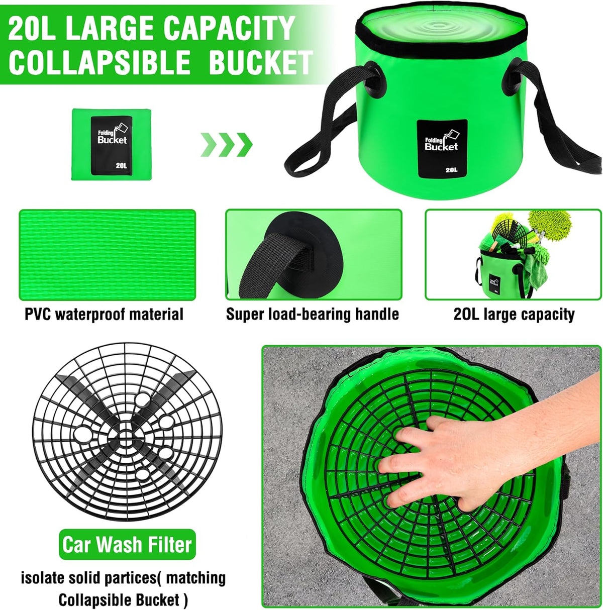 Lezcufer 17Pcs Car Wash Kit,62" Car Wash Brush Mop with Long Handle,Car Cleaning Kit,Car Detailing Brush Set,Car Wash Bucket,Car Wheel Brush,Complete Interior Car Cleaning Supplies