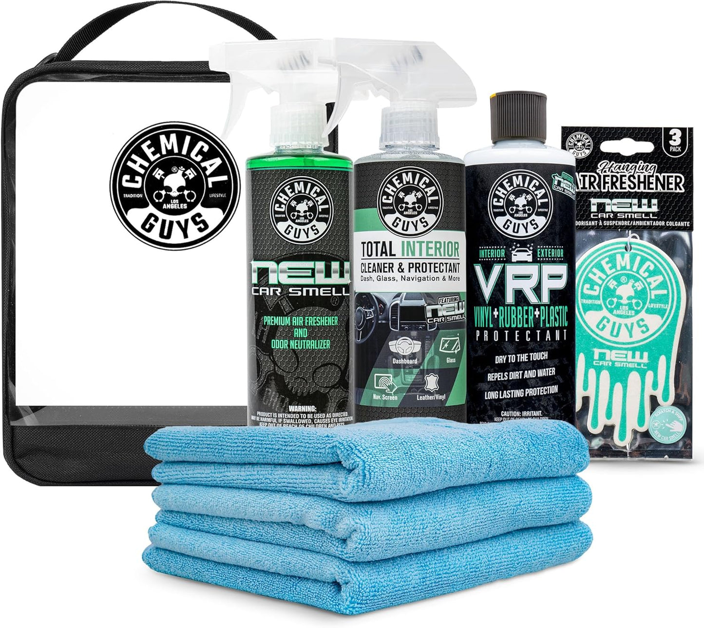 Chemical Guys Keep Your Car New Kit, Ideal for Cleaning and Detailing. Includes New Car Scented VRP, Total Interior, Air Freshener, and 3 Detailing Towels - 6 Piece Kit
