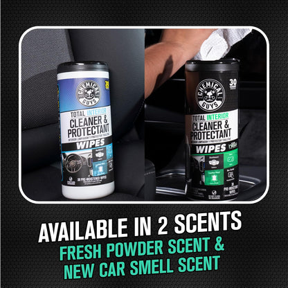 Chemical Guys Total Interior New Car Smell Cleaner & Protectant Wipes – All-in-One Interior Cleaning Wipes for Dashboards, Vinyl, Leather, Fabric & Glass – Cleans & Protects, New Car Scent, 30 Ct