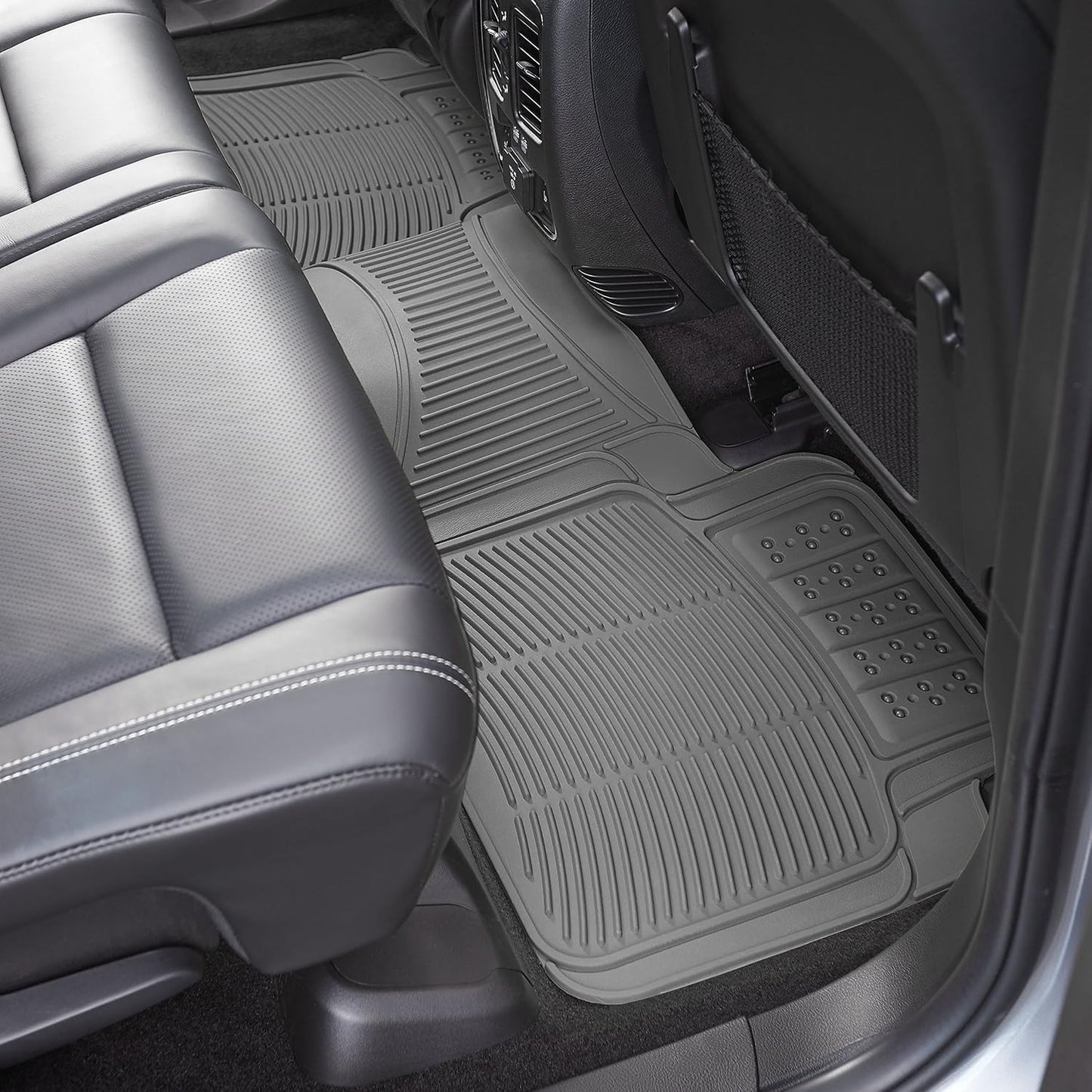 Amazon Basics Universal PVC Faux Rubber Car Floor Mats, Anti-Slip, All Weather Protection, Waterproof Flexible Trim to Fit for 95% Automotive SUV Sedans Trucks, Charcoal Pure Grey, Pack of 3