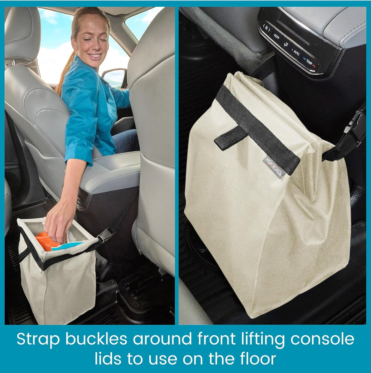 High Road TrashStash Hanging Car Garbage Bag with Push-Close Lid and Waterproof Bin for Car, SUV and Truck Seat Backs - Holds 3 Gallons of Car Trash (Black)
