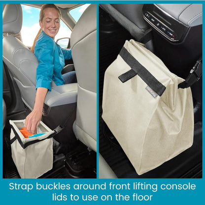High Road TrashStash Hanging Car Garbage Bag with Push-Close Lid and Waterproof Bin for Car, SUV and Truck Seat Backs - Holds 3 Gallons of Car Trash (Black)