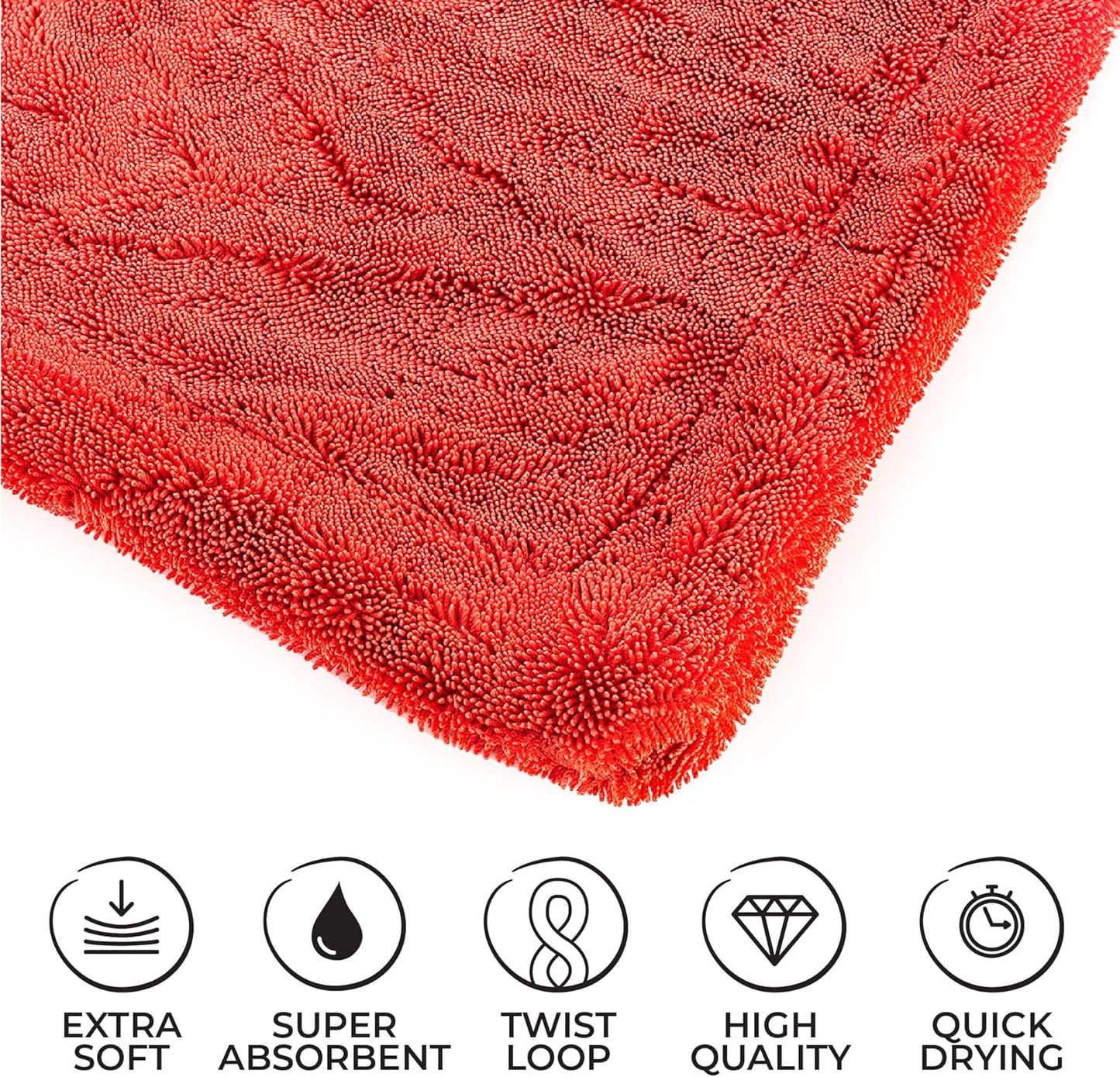 The Rag Company - The 1500 - Heavy Duty Car Drying Towel; Perfect for Trucks, Commercial Vehicles, RVs, Boats, and More; Premium 70/30 Blend Twist Loop Design, 1500gsm, 30in x 30in, Red