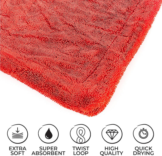 The Rag Company - The 1500 - Heavy Duty Car Drying Towel; Perfect for Trucks, Commercial Vehicles, RVs, Boats, and More; Premium 70/30 Blend Twist Loop Design, 1500gsm, 30in x 30in, Red