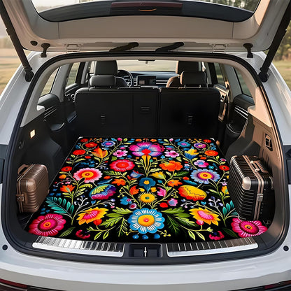 Universal Car Trunk Mat 29" x 39",Purple Colorful Flowers All Weather Trunk Protection Cargo Liner, Durable Cargo Mat Rear Trunk Liner,Stylish Vehicle Interior Accessories Suitable for Most Car Models
