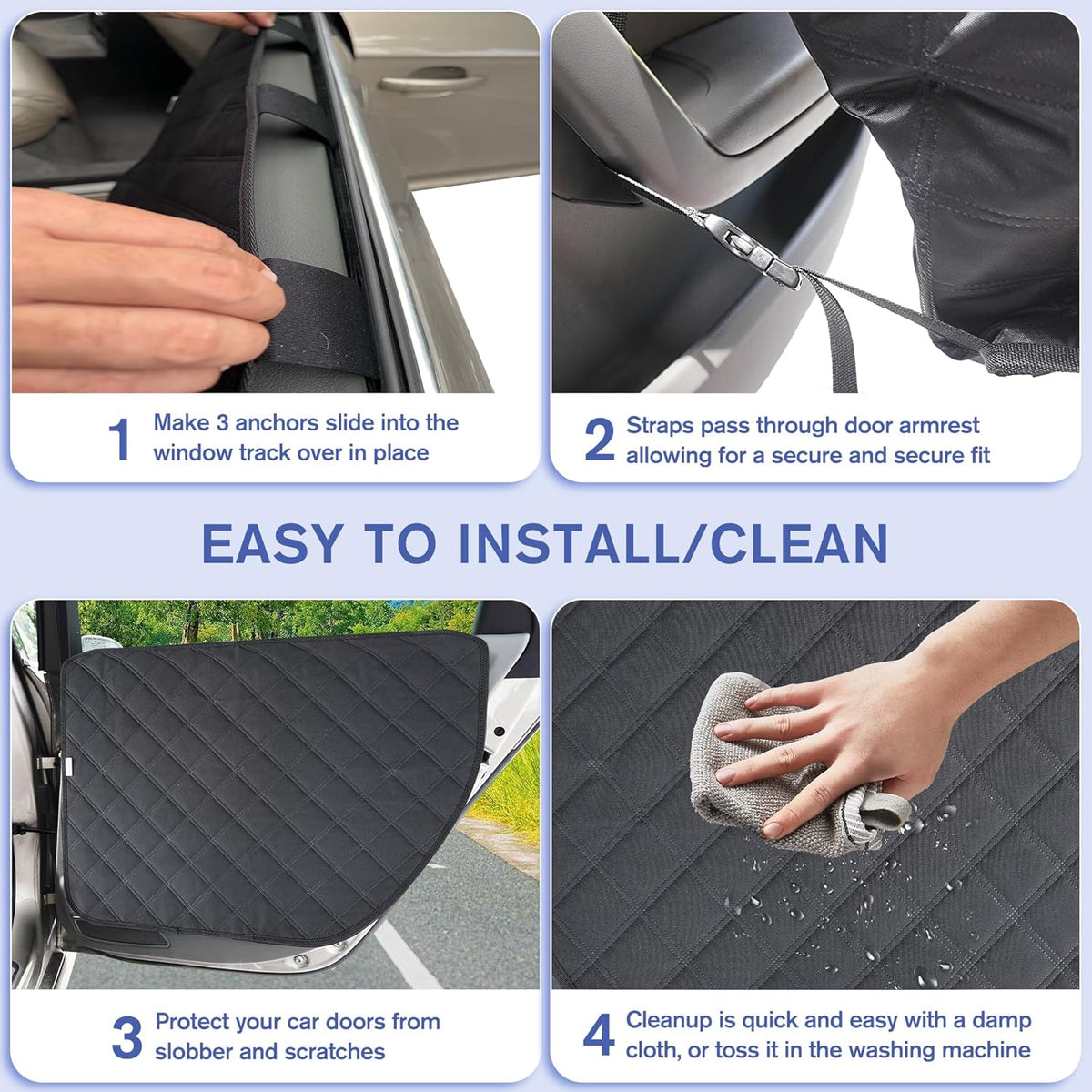 ALLANSING Dog Car Door Protector 2-Pack, Protects Doors from Dog Scratches, 900D Heavy Duty Thick Fabric, Window Roll Compatible & No Tint Damage, Secure Fit for Cars/SUVs/Trucks
