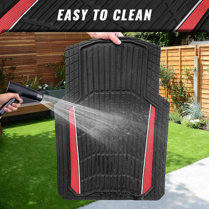 CAR PASS Heavy Duty Rubber Car Floor Mats, Deep Waterproof Car Floor Mats All Weather, Aluminum Film Floor Mats for Cars Non-Slip Universal Trim to Fit for SUVs Trucks Sedans Vans, Black Grey Metallic