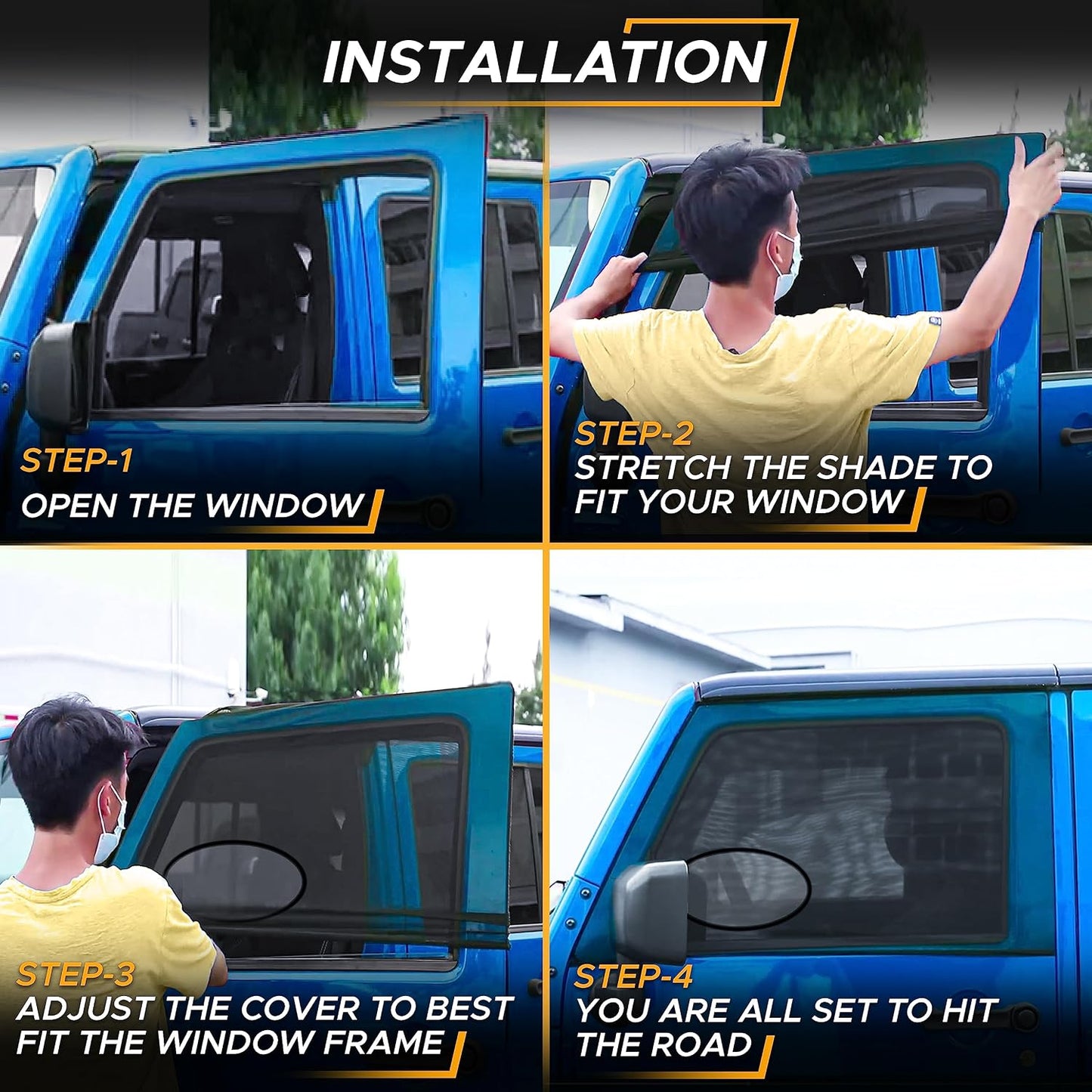 EcoNour Car Window Shades for Side Windows (Pack of 2) | Sun Shade for Car Heat and UV Protection | Adjustable Elastic Fabric Baby Car Shade | Rear Side Window Sun Shade Accessories (Large 21"x36")