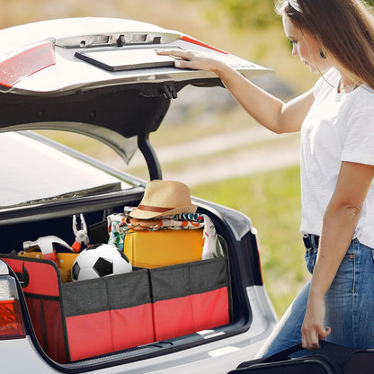 YSSOA Car Trunk Organizer, 2 Compartments Anti-slip 14" D x 22" W x 12" H Collapsible Trunk Storage, 600D Oxford Polyester Car Storage, Suitable for SUV, Minivan, Truck, Black