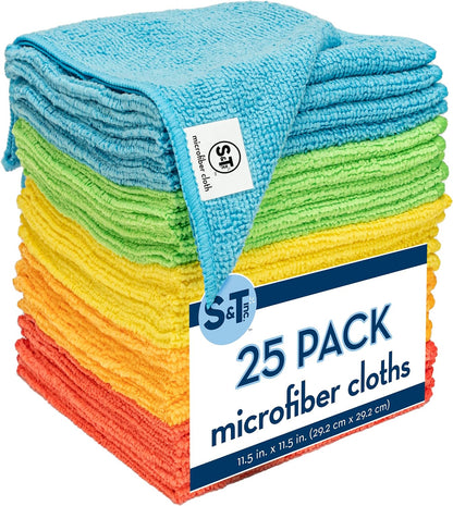 S&T INC. 150 Pack Microfiber Cleaning Cloth, Bulk Towels for Home, Reusable Microfiber Towels for Cars, Cleaning Rags, Assorted, 11.5 Inches x 11.5 Inches, 150 Count