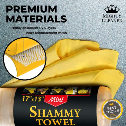 Premium 2pk Mini +1 Free Shammy Cloth for Car Drying - 17”x13” - Super Absorbent Chamois Towel for Car - Scratch-Free, Reusable & Soft Cleaning Towel