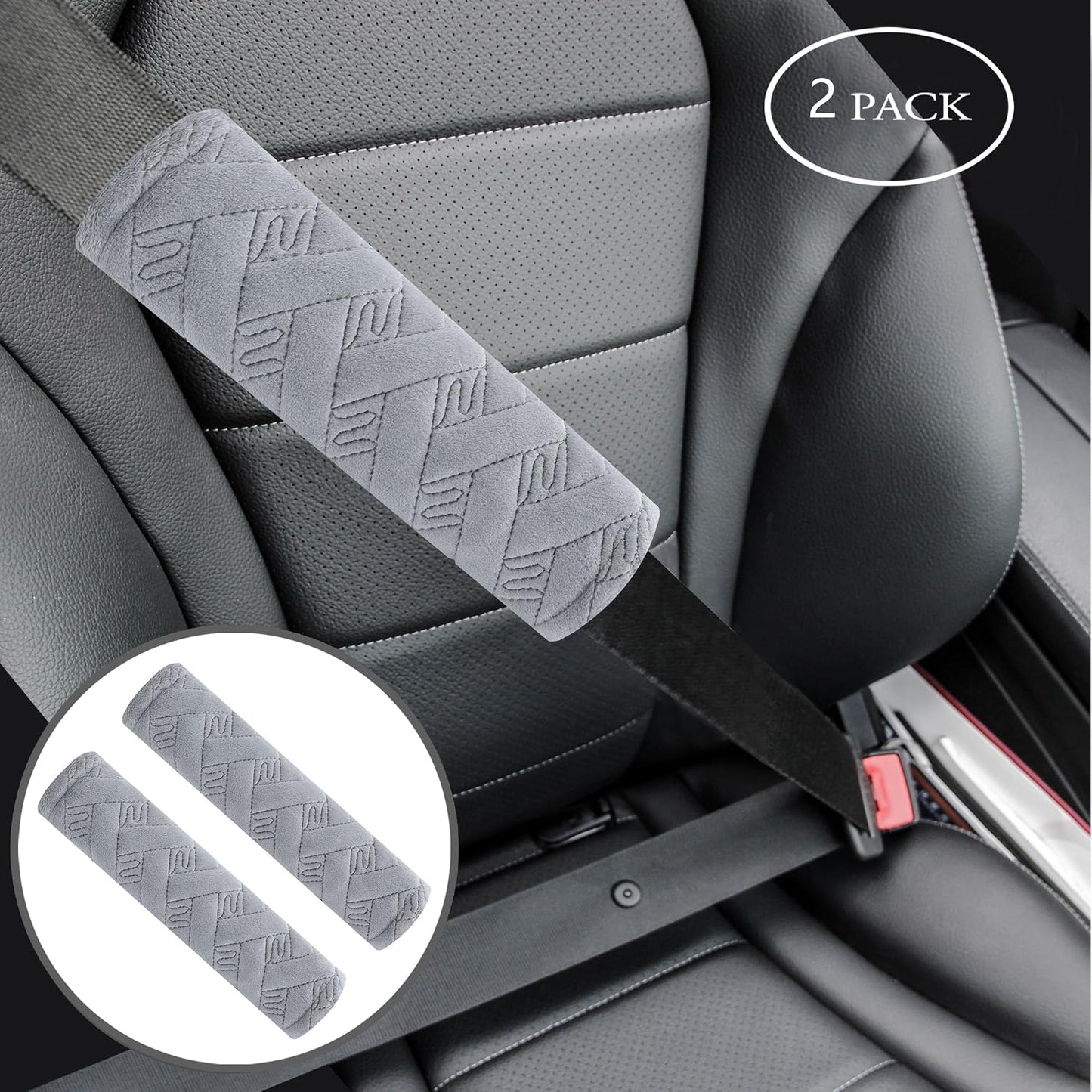 Amooca 2-Pack Soft Seat Belt Covers Universal Car Shoulder Pad Cushions with Braid Pattern for Comfortable Driving & Bag Strap Protection Red