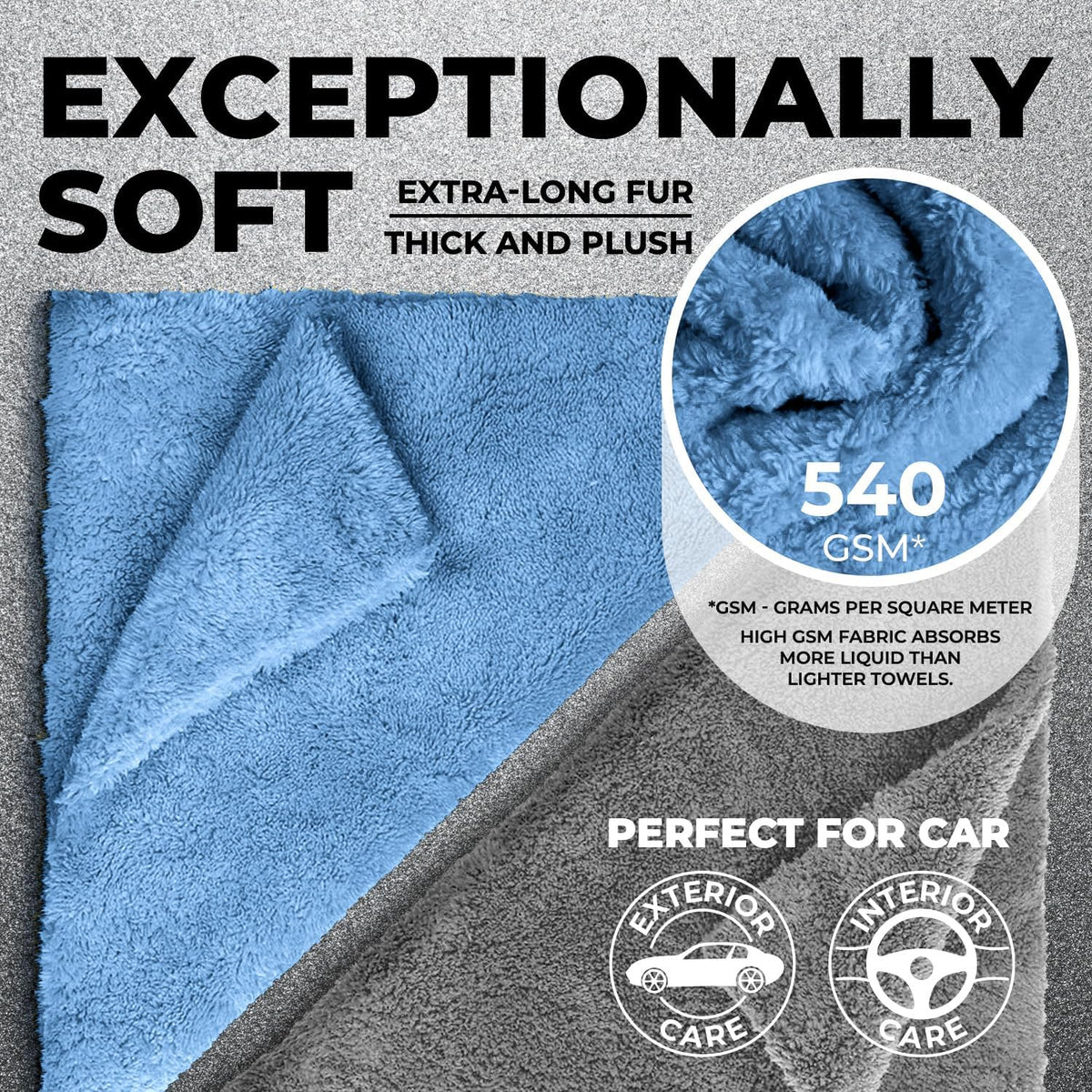 Super Soft Microfiber Towels for Cars - Edgeless - 6pk (12”x12”) - Premium Scratch-Free Towel - Great for Drying, Detailing, Polishing, Buffing - Ultra Absorbent Microfiber Cleaning Cloths for Car