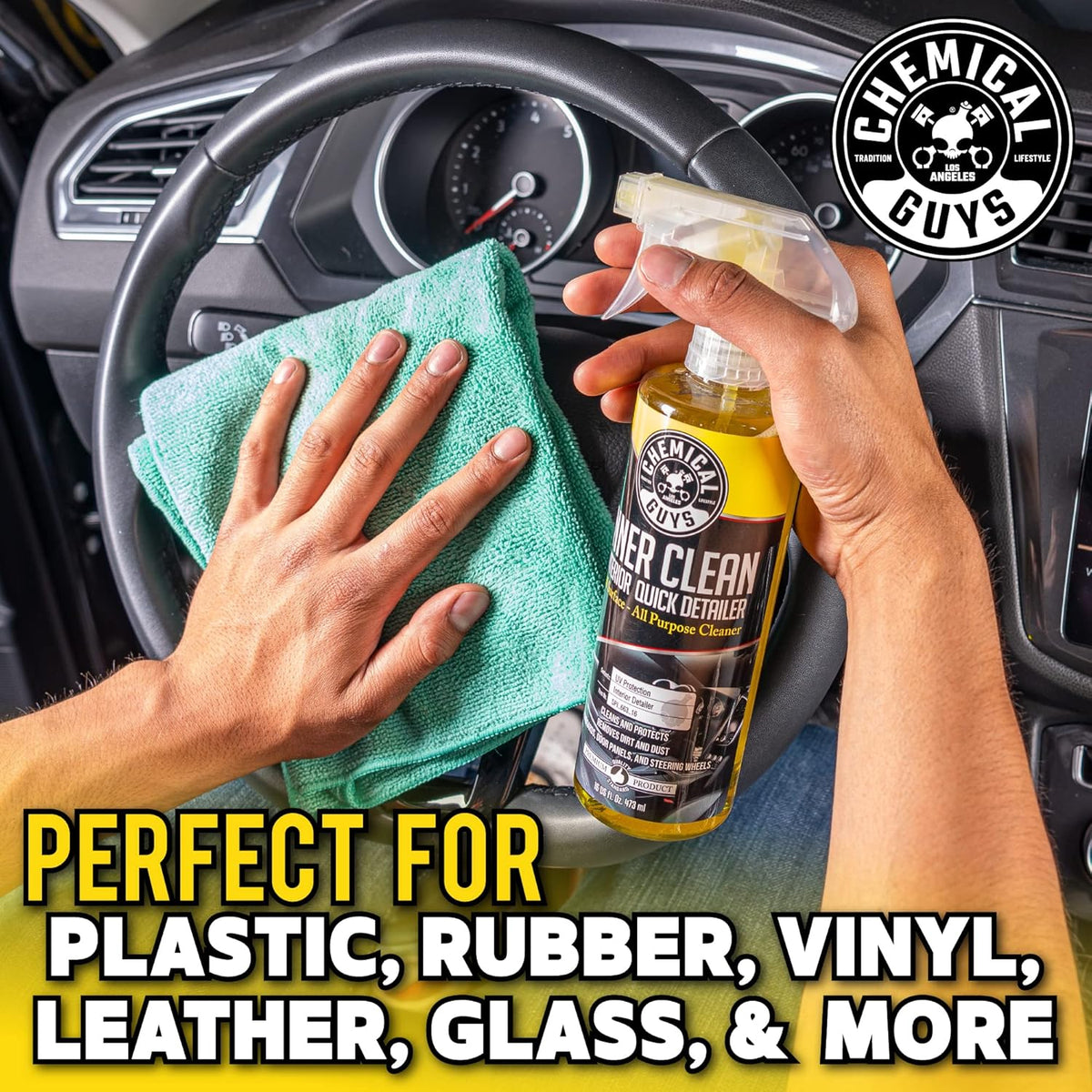 Chemical Guys InnerClean Interior Quick Detailer Cleaner and Protectant for Dashboards Door Panels Seats Trim and Surfaces Non Greasy Interior Car Cleaning Spray and Interior Detailer Spray 16 oz