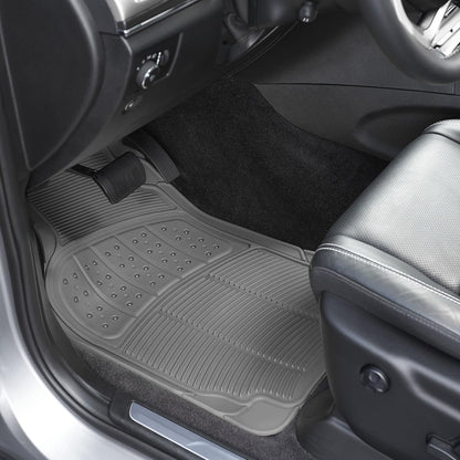Amazon Basics Universal PVC Faux Rubber Car Floor Mats, Anti-Slip, All Weather Protection, Waterproof Flexible Trim to Fit for 95% Automotive SUV Sedans Trucks, Charcoal Pure Grey, Pack of 3