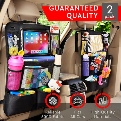 Helteko Backseat Car Organizer, Kick Mats Back Seat Protector with Touch Screen Tablet Holder, Organizer for Kids, Travel Accessories, Mat 9 Storage Pockets 2 Pack