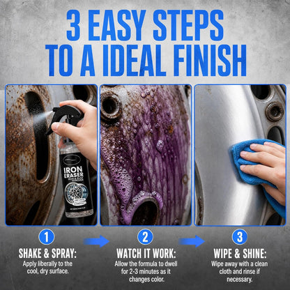 Iron Eraser Rust Remover Spray for Metal,Fast Iron Powder Remover Spray for Car Wheels, Paint & Metal Surfaces (2pcs)