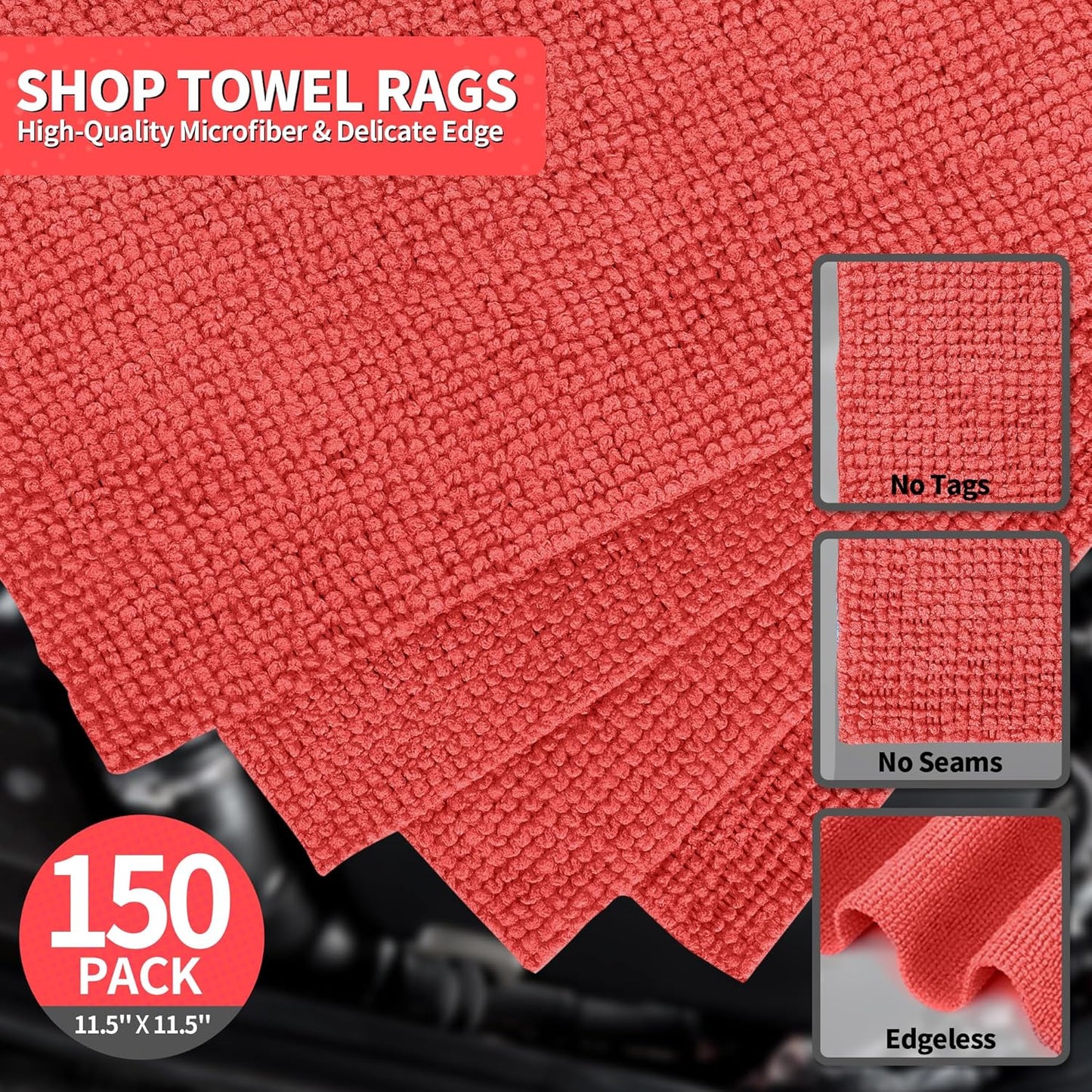 Microfiber Cleaning Cloth, 100 Pack Cleaning Rags Microfiber Towel Bulk Absorbent Lint-Free Wash Cloths, All-Purpose Shop Towels for Cars, Automotive, Garage, Home & Kitchen 11.5"*11.5"