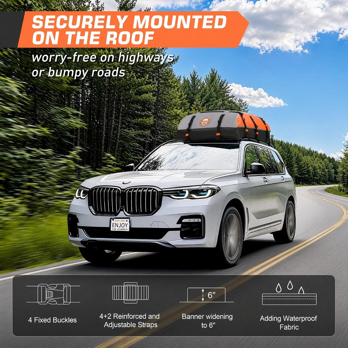 Sailnovo Rooftop Cargo Carrier Bag 21 Cubic, 1000D PVC Waterproof Vehicle Soft-Shell Carrier for Cars with/Without Roof Rack, Car Roof Storage Includes Anti-Slip Mat,10 Reinforced Straps, 6 Door Hooks