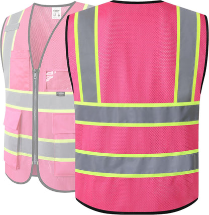 JKSafety Safety Vest for men women Hi Vis Reflective Vest with Pockets and Zipper High Visibility Meet ANSI Standard（BX320