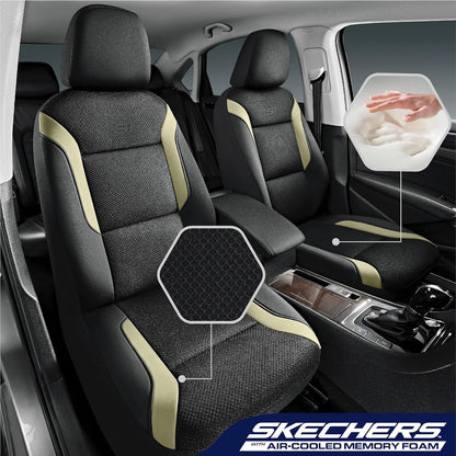 Skechers Memory Foam Seat Covers, Air Cool Mesh Thick Car Seat Covers, Car Seat Covers Front Seats Airbag Compatible, Universal Automotive Comfort for Most Cars, Vans, Trucks, SUV,Black