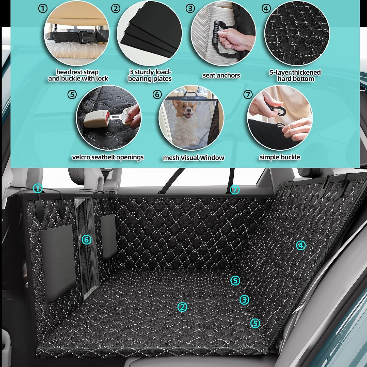 petalage Bench Dog Car Seat Cover for Back Seat Waterproof Seat Covers Durable Scratch Proof Nonslip, Protector for Pet Fur & Mud Washable Backseat Cover for Cars Armrest Compatible