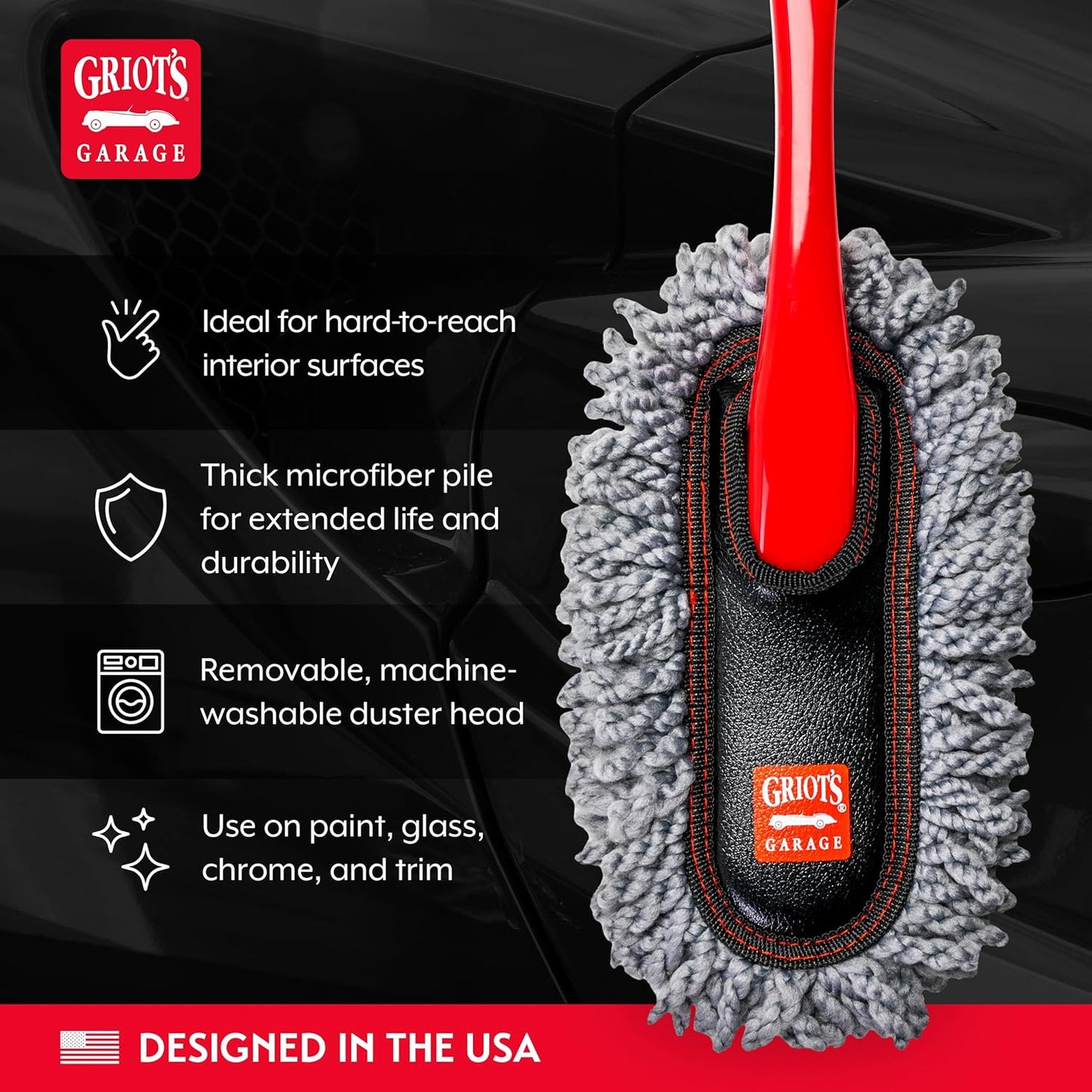 Griot's Garage Microfiber Mini Duster for Car Interior Cleaning and Detailing, Cleans Paint, Glass, Chrome, and Trim, Storage Bag Included, 11412